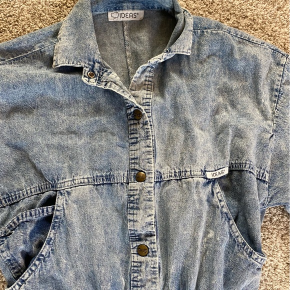 Vintage Ideas Denim Dress, Size Small, 80s Acid Wash Dolman Sleeve Elastic Waist - Picture 3 of 7